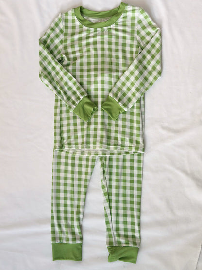 Green Gingham Bamboo Set