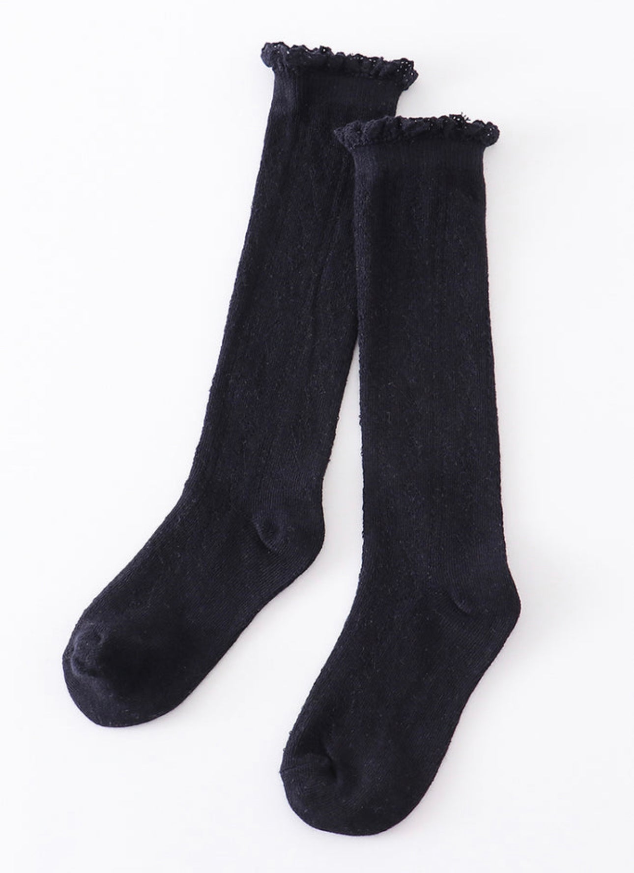 Navy Knit Knee High Lace Socks