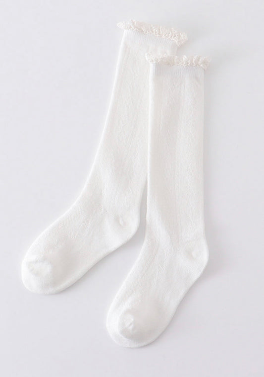 Ivory Knit Lace Knee High Socks