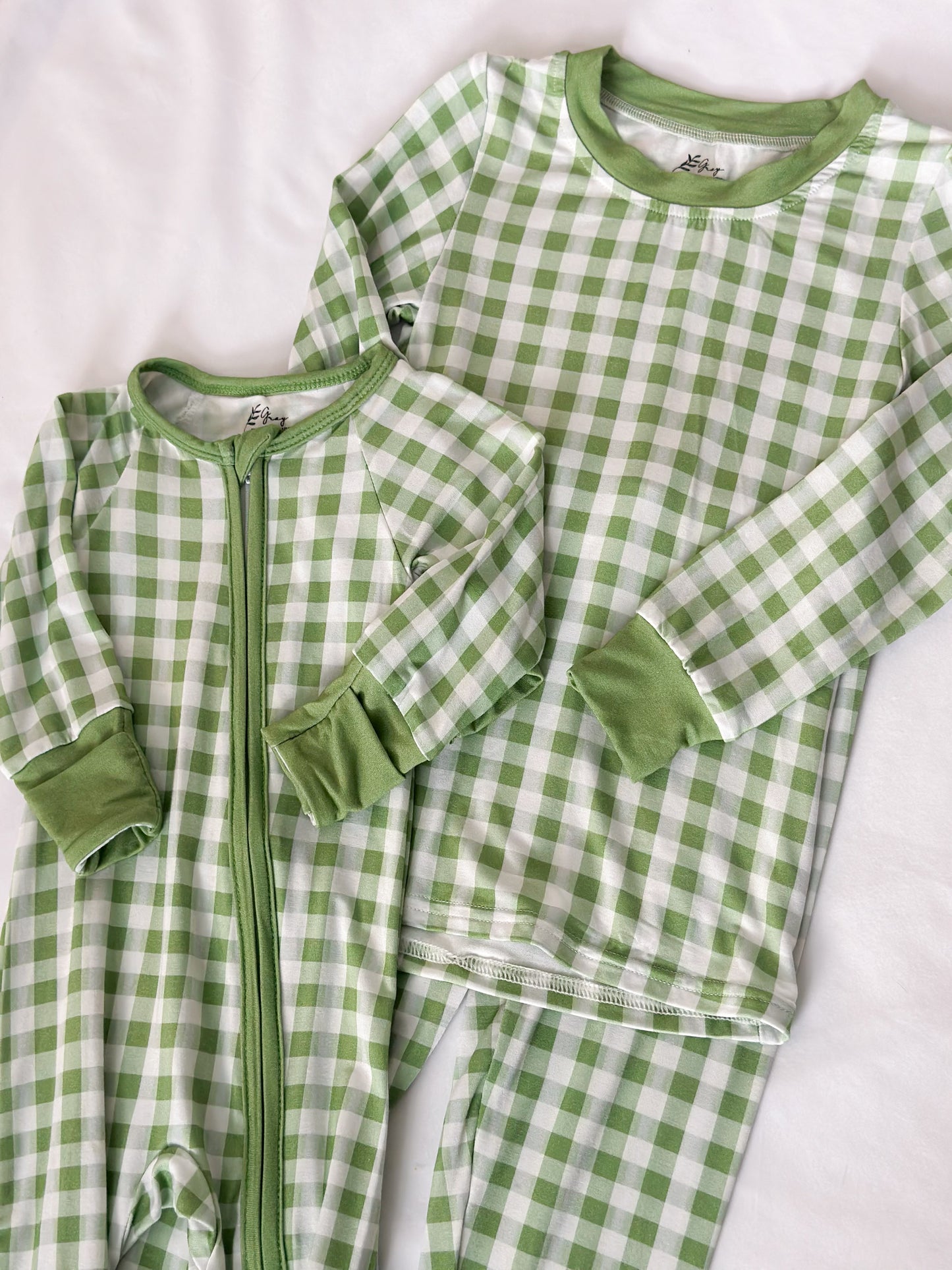 Green Gingham Bamboo Set