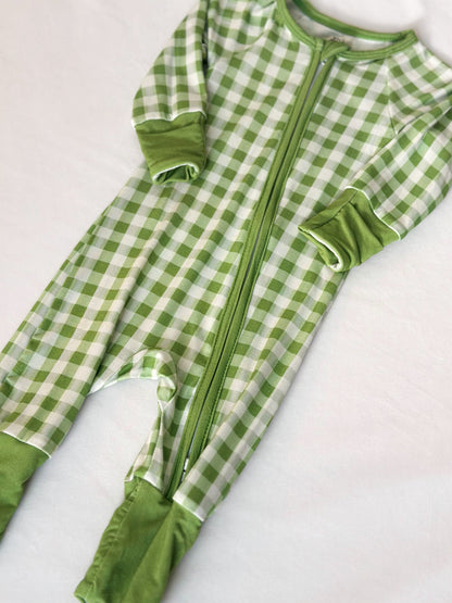 Green Gingham Bamboo Romper