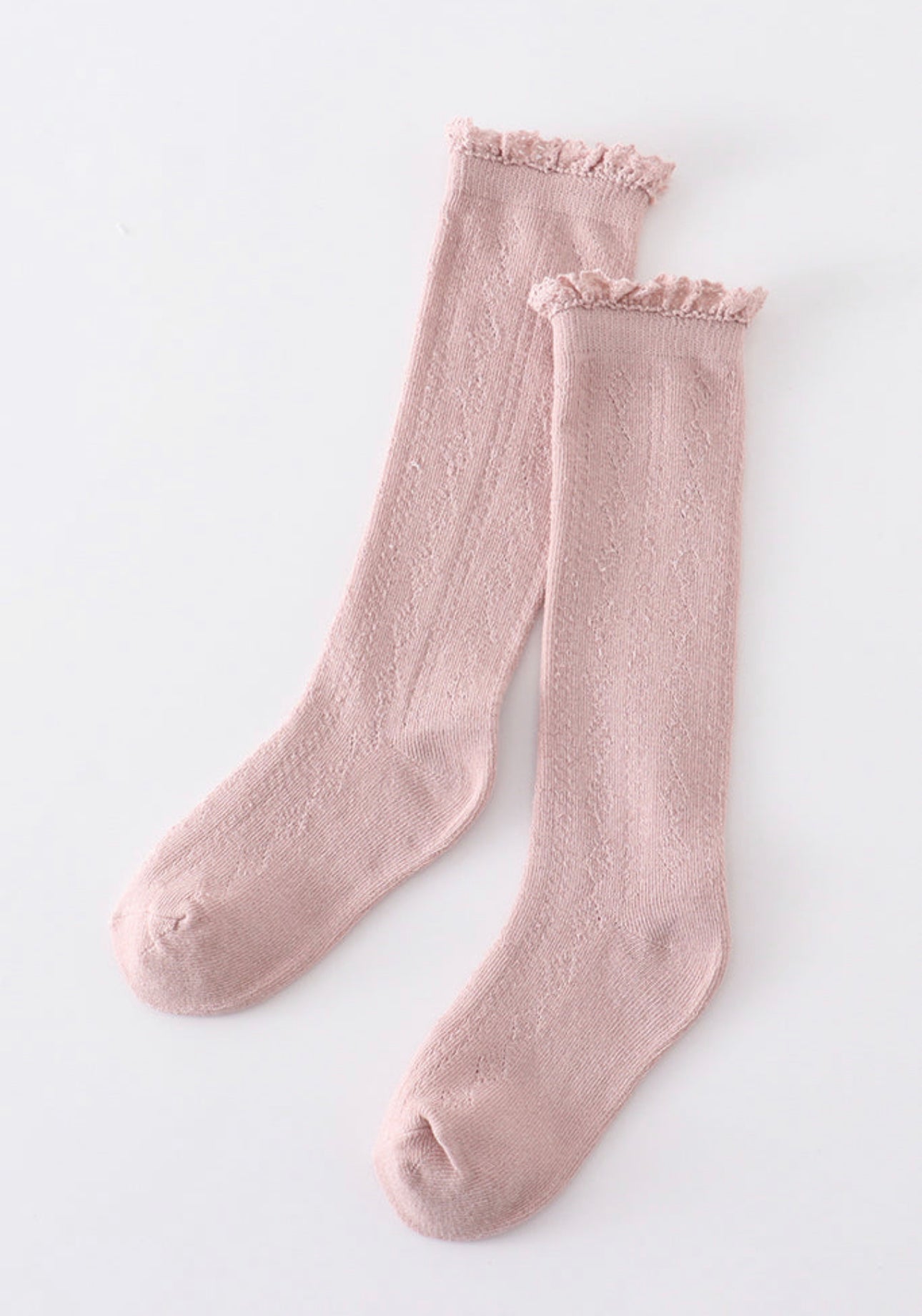 Pink Knit Lace Knee High Socks