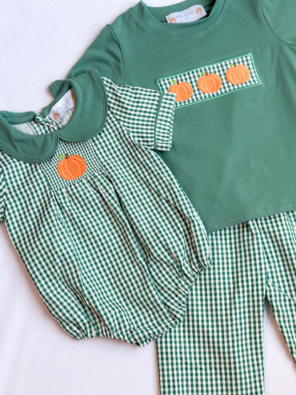 Green Gingham Pumpkin Boy Set