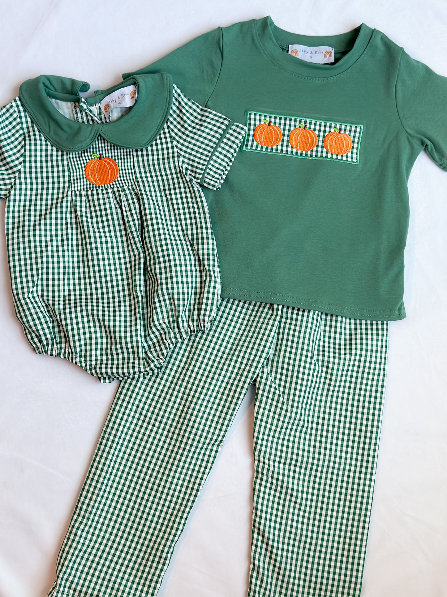 Green Gingham Pumpkin Boy Set