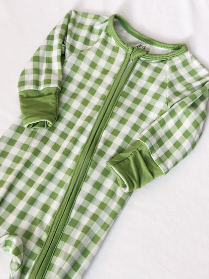 Green Gingham Bamboo Romper