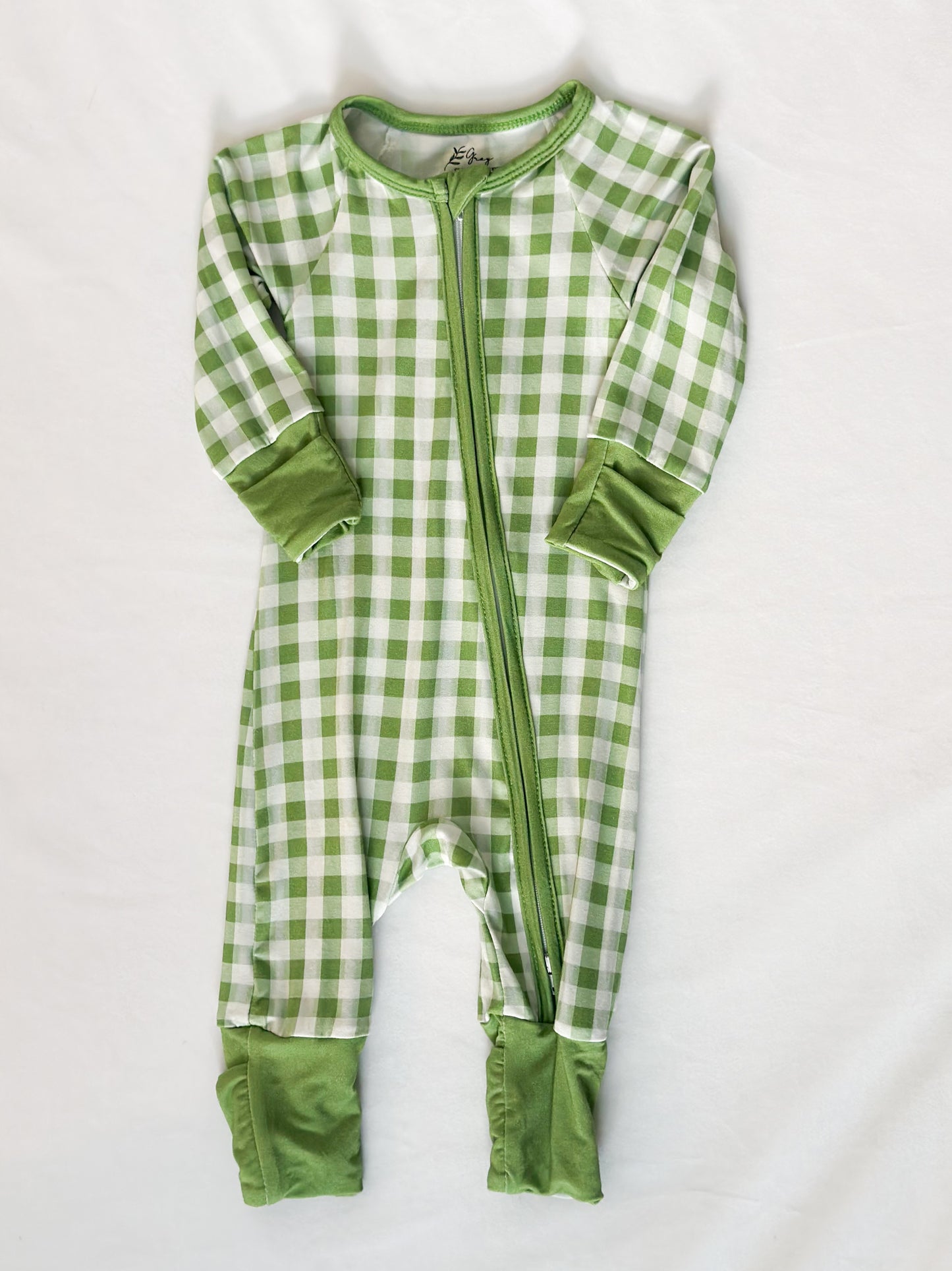 Green Gingham Bamboo Romper