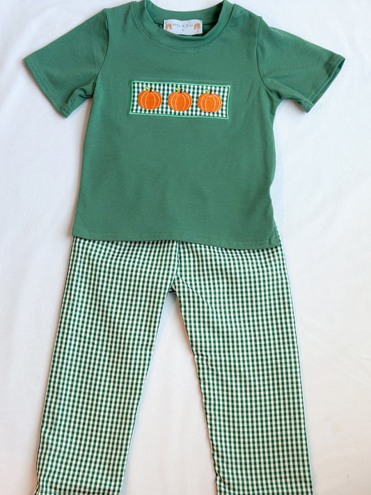 Green Gingham Pumpkin Boy Set