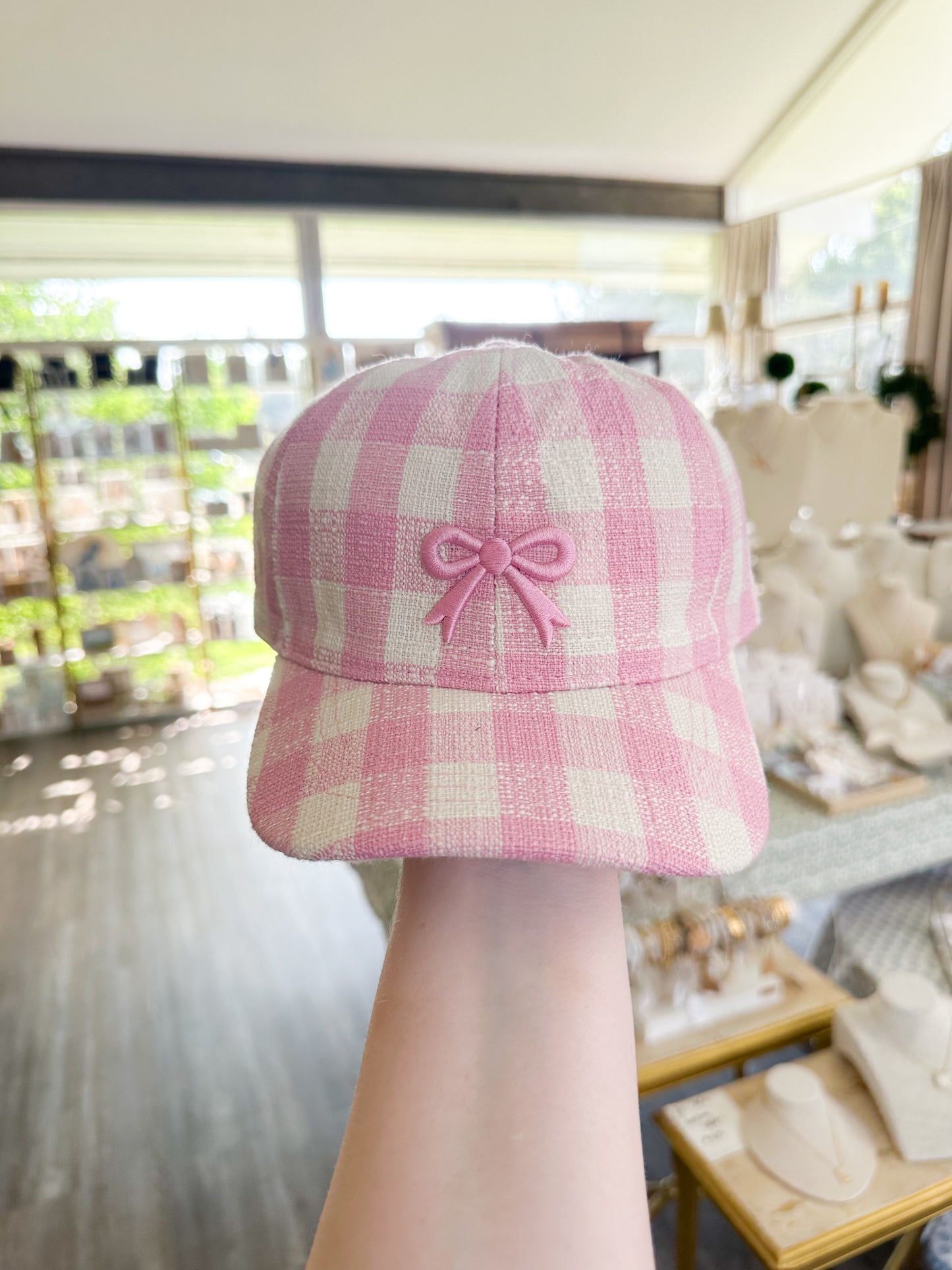 Pink Gingham Bow Hat