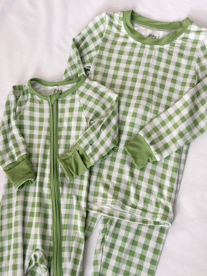 Green Gingham Bamboo Romper