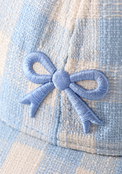 Blue Gingham Bow Hat