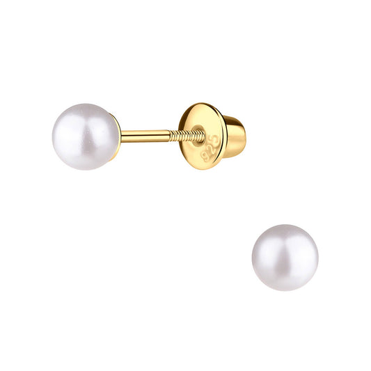 Gold-Plated Pearl Screw Back Earrings